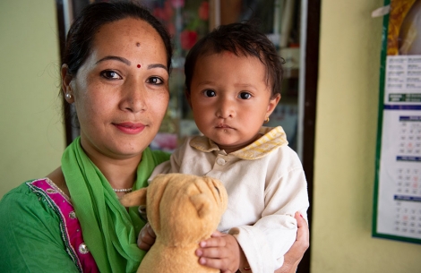 Mrighna with her mother after free Smile Train cleft surgery in Nepal