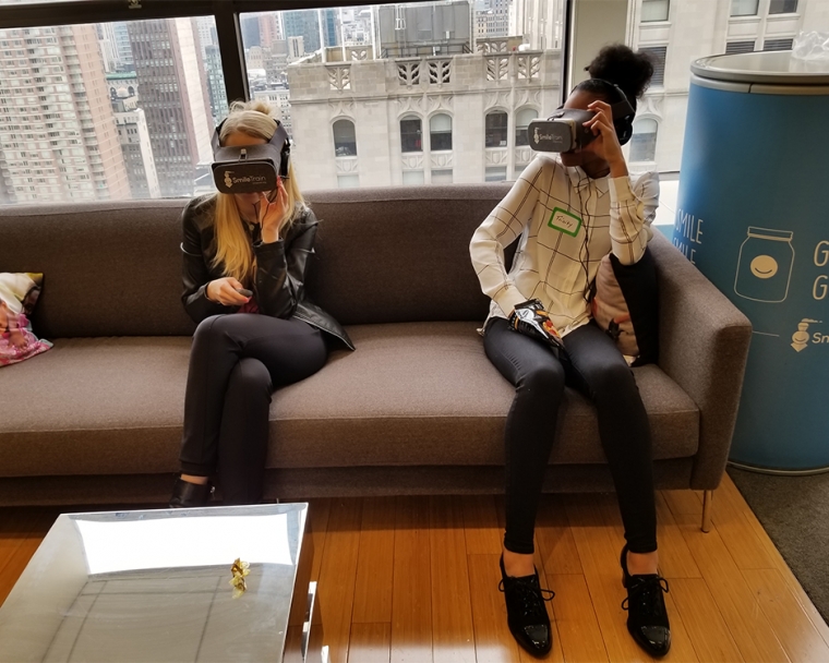 Student ambassadors using virtual reality headsets
