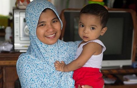 Zawata with mother after free Smile Train cleft lip palate surgery.
